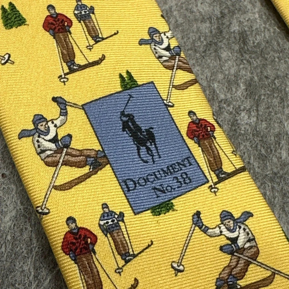Polo Ralph Lauren Necktie Skier Pine Trees Pattern 100% SILK Hand Made in ITALY - Picture 4 of 9